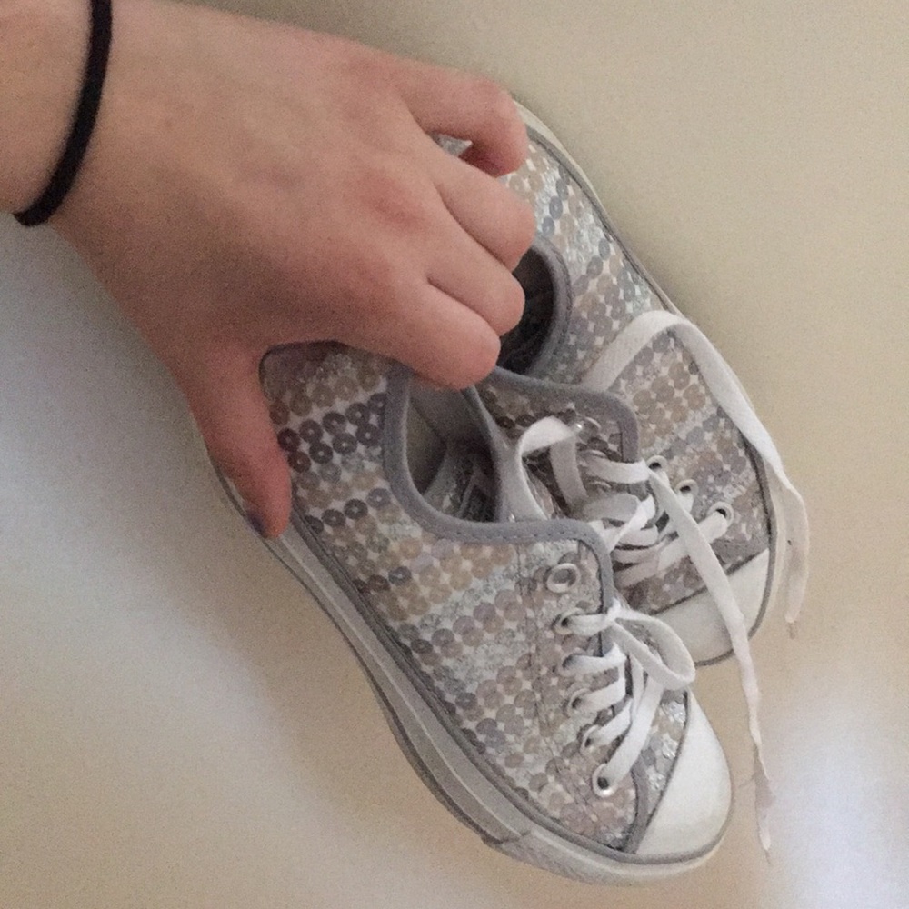 White and Silver sequin converse